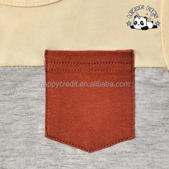 LEZONKIDS - Customizable Hot Sale Summer Outfits Short Sleeve Patchwork Top T-shirt Pocket Pant Set 2 Piece Boy Clothing Set